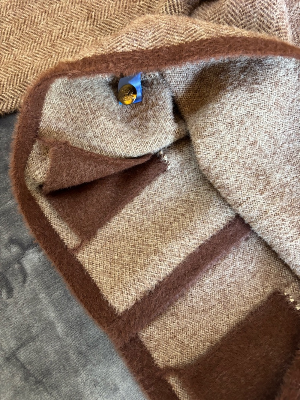 J.McLaughlin Inez Sweater Jacket XL Brown Herringbone Fuzzy Trim Button Cardigan - Picture 8 of 11